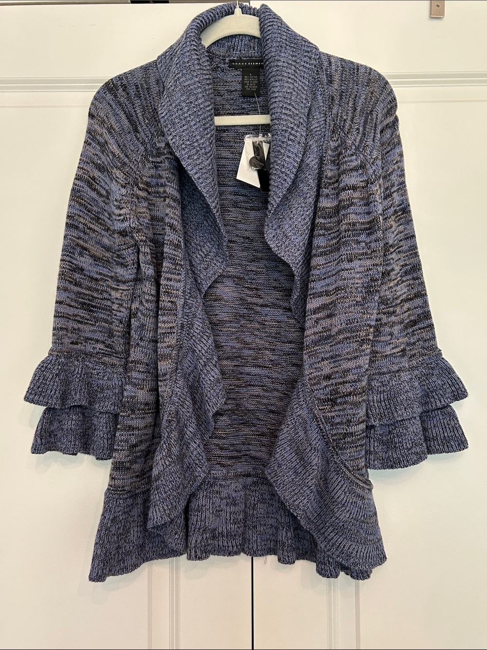 Grace Elements Marled Ruffle-Trim Open Cardigan